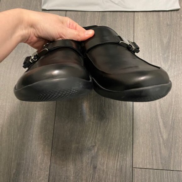 Prada Black Leather Silver Buckle Rubber Sole Slip On Loafers Size 11 NWT - Picture 7 of 13